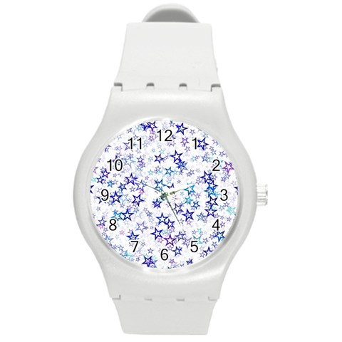 Christmas Stars Background Round Plastic Sport Watch (M) from ArtsNow.com Front