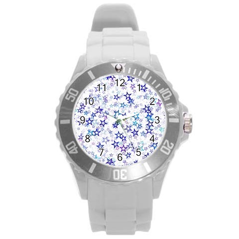 Christmas Stars Background Round Plastic Sport Watch (L) from ArtsNow.com Front