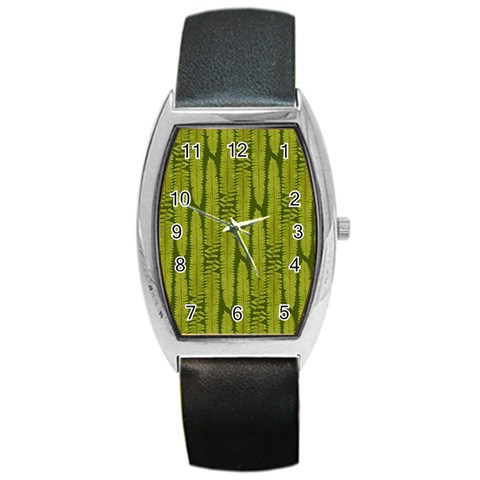 Fern Texture Nature Leaves Barrel Style Metal Watch from ArtsNow.com Front