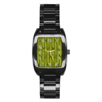 Fern Texture Nature Leaves Stainless Steel Barrel Watch