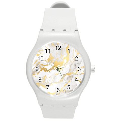 Marble Pattern Round Plastic Sport Watch (M) from ArtsNow.com Front