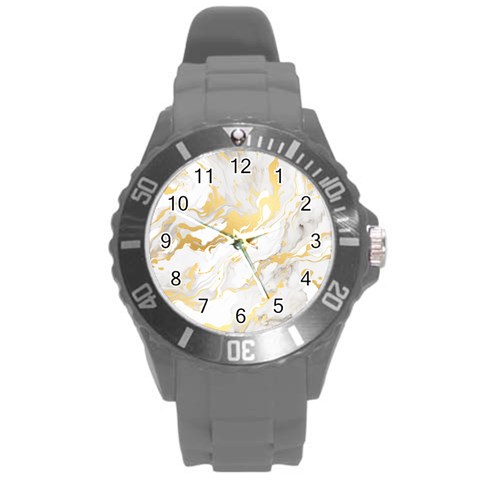 Marble Pattern Round Plastic Sport Watch (L) from ArtsNow.com Front