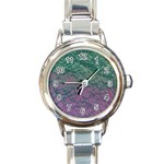 Colorful duotone abstract print Round Italian Charm Watch