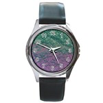 Colorful duotone abstract print Round Metal Watch