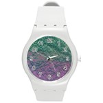 Colorful duotone abstract print Round Plastic Sport Watch (M)