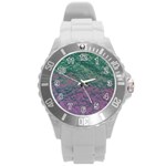 Colorful duotone abstract print Round Plastic Sport Watch (L)