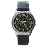 Hunting Motif Camouflage Pattern Print Bk Round Metal Watch