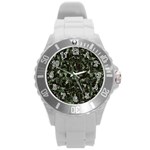 Hunting Motif Camouflage Pattern Print Bk Round Plastic Sport Watch (L)