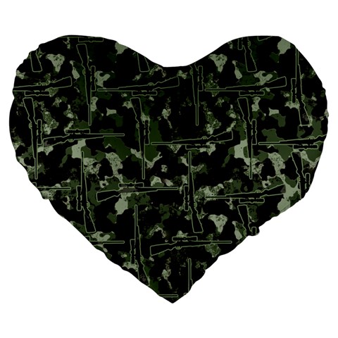 Hunting Motif Camouflage Pattern Print Bk Large 19  Premium Heart Shape Cushions from ArtsNow.com Front