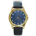 Blue Denim Fabric Round Gold Metal Watch