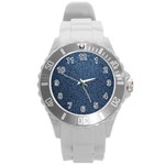 Blue Denim Fabric Round Plastic Sport Watch (L)