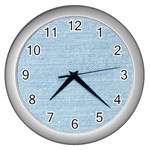 Blue Denim Texture, Macro Wall Clock (Silver)