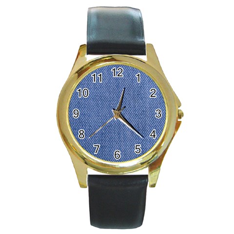 Blue Denim Round Gold Metal Watch from ArtsNow.com Front