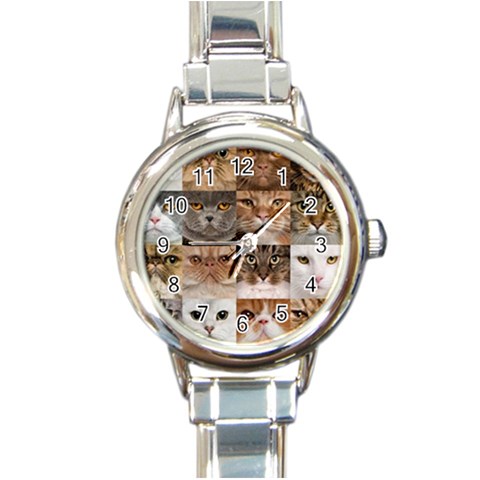 Breeds Of Cats Collage Round Italian Charm Watch from ArtsNow.com Front