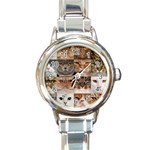 Breeds Of Cats Collage Round Italian Charm Watch