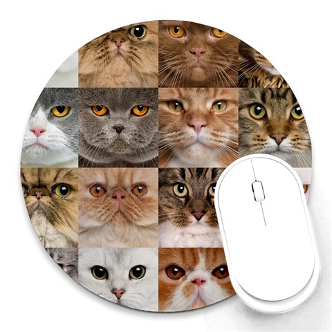 Breeds Of Cats Collage Round Mousepad from ArtsNow.com Front