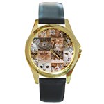 Breeds Of Cats Collage Round Gold Metal Watch