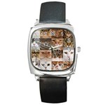 Breeds Of Cats Collage Square Metal Watch