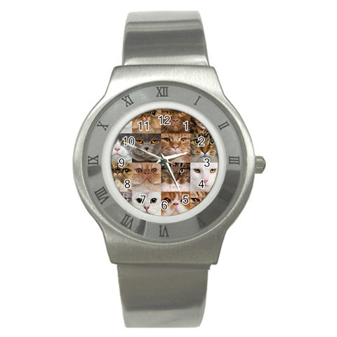 Breeds Of Cats Collage Stainless Steel Watch from ArtsNow.com Front