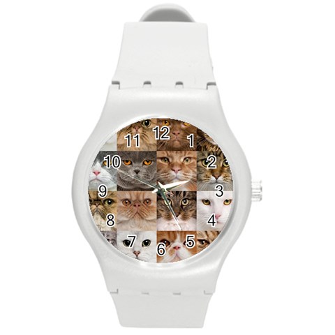 Breeds Of Cats Collage Round Plastic Sport Watch (M) from ArtsNow.com Front