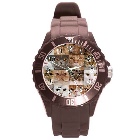 Breeds Of Cats Collage Round Plastic Sport Watch (L) from ArtsNow.com Front