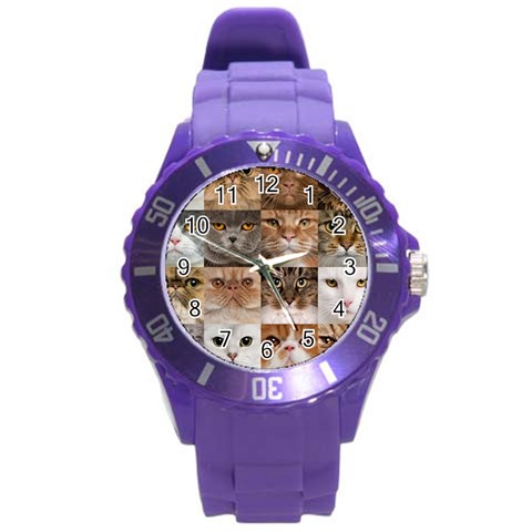 Breeds Of Cats Collage Round Plastic Sport Watch (L) from ArtsNow.com Front