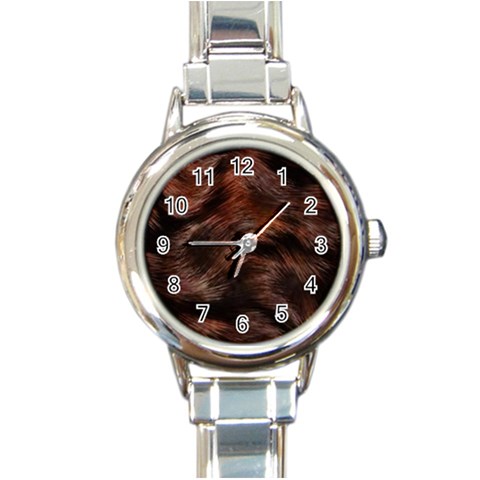 Brown Wool Texture Round Italian Charm Watch from ArtsNow.com Front