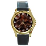 Brown Wool Texture Round Gold Metal Watch