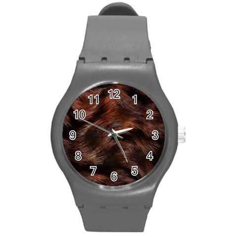 Brown Wool Texture Round Plastic Sport Watch (M) from ArtsNow.com Front