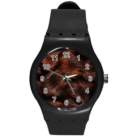 Brown Wool Texture Round Plastic Sport Watch (M) from ArtsNow.com Front