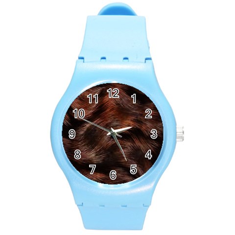 Brown Wool Texture Round Plastic Sport Watch (M) from ArtsNow.com Front