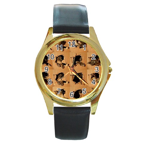 Carton, Brown Round Gold Metal Watch from ArtsNow.com Front