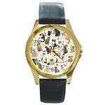 Cats, All, Collage, Cat Round Gold Metal Watch