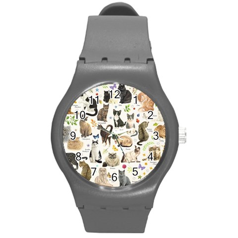 Cats, All, Collage, Cat Round Plastic Sport Watch (M) from ArtsNow.com Front