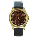 Chocolate Texture, Dark Chocolate Background Round Gold Metal Watch