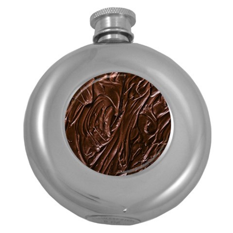 Chocolate Texture, Dark Chocolate Background Round Hip Flask (5 oz) from ArtsNow.com Front