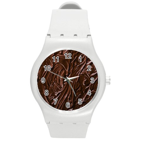 Chocolate Texture, Dark Chocolate Background Round Plastic Sport Watch (M) from ArtsNow.com Front