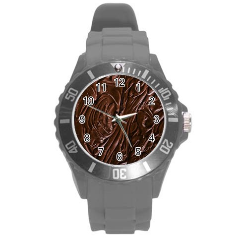 Chocolate Texture, Dark Chocolate Background Round Plastic Sport Watch (L) from ArtsNow.com Front