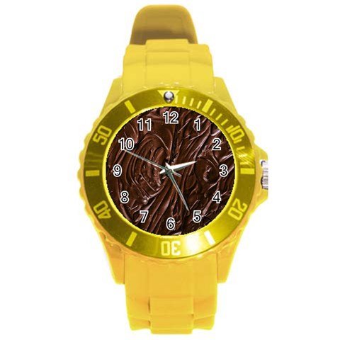 Chocolate Texture, Dark Chocolate Background Round Plastic Sport Watch (L) from ArtsNow.com Front