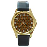 Blue Bloom Bouquet Round Gold Metal Watch