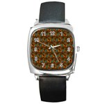 Blue Bloom Bouquet Square Metal Watch