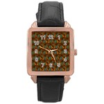 Blue Bloom Bouquet Rose Gold Leather Watch 