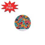 floral and leaves pattern 1  Mini Buttons (10 pack) 