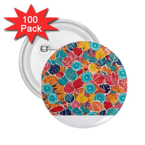 floral and leaves pattern 2.25  Buttons (100 pack)  from ArtsNow.com Front