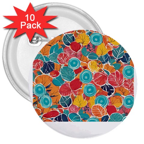 floral and leaves pattern 3  Buttons (10 pack)  from ArtsNow.com Front