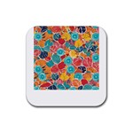 floral and leaves pattern Rubber Coaster (Square)