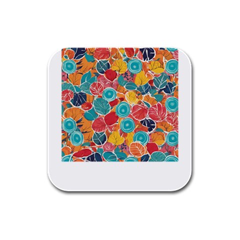 floral and leaves pattern Rubber Square Coaster (4 pack) from ArtsNow.com Front