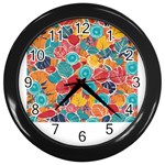 floral and leaves pattern Wall Clock (Black)