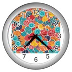 floral and leaves pattern Wall Clock (Silver)