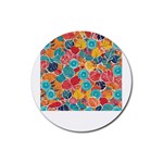 floral and leaves pattern Rubber Coaster (Round)